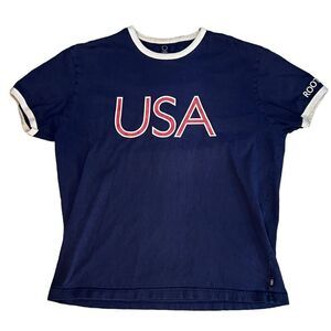 2004 Roots USA Olympics T-Shirt Size XL Navy USA Spellout Short Sleeve Shirt